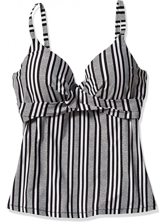 Tops Women's Twist Front Underwire Tankini Swimsuit Top Pushup - Black and White Stripe - CG18RZY9IMU $16.96