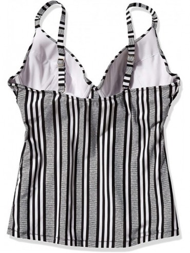 Tops Women's Twist Front Underwire Tankini Swimsuit Top Pushup - Black and White Stripe - CG18RZY9IMU $16.96