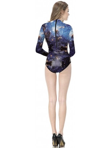 One-Pieces Women's Printed Galaxy One Piece Swimsuit Zipper Long Sleeve Swimwear - Galaxy - CG185WTE7SH $14.69