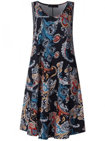 Cover-Ups Women's Summer Floral Print Mini Dresses Sleeveless Beach Cover Up T Shirt Tank Dress Sundress - 02-black - CK18SYX...