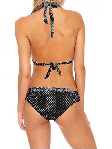 Sets Women Bikini Set Swimwear Brazilian Push Up Floral Print Halter Retro Summer Beach Bathing Suit - Black - CN194MYYAL8 $1...