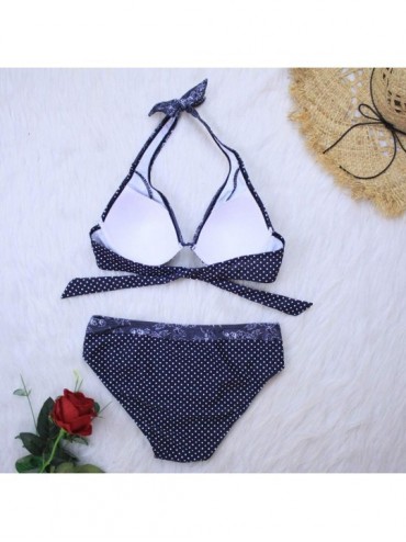 Sets Women Bikini Set Swimwear Brazilian Push Up Floral Print Halter Retro Summer Beach Bathing Suit - Black - CN194MYYAL8 $1...