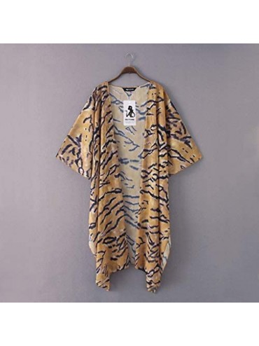 Cover-Ups Womens Open Front Tiger Stripes Print Chiffon Loose Shawl Kimono Cover up Beachwear (M- Yellow) - C718M3MEEY0 $23.44