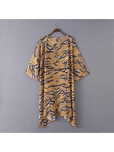Cover-Ups Womens Open Front Tiger Stripes Print Chiffon Loose Shawl Kimono Cover up Beachwear (M- Yellow) - C718M3MEEY0 $23.44