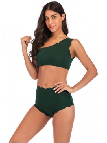 Sets Women's High Waisted Scalloped Flounced Trim One Shoulder Swimsuit Two Pieces Bikini Bathing Suit - Green - CG18R3TGYS9 ...