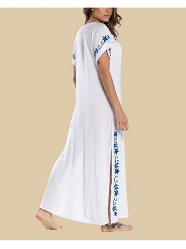 Cover-Ups Kaftan Cover Ups for Women Casual Beachwear Long Beach Plus Size Caftan Loungewear Summer Dresses Embroidered White...