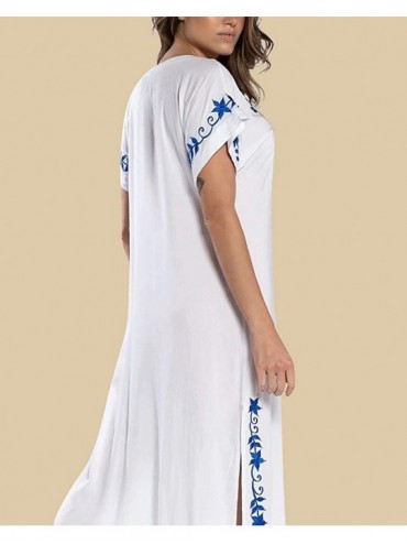 Cover-Ups Kaftan Cover Ups for Women Casual Beachwear Long Beach Plus Size Caftan Loungewear Summer Dresses Embroidered White...