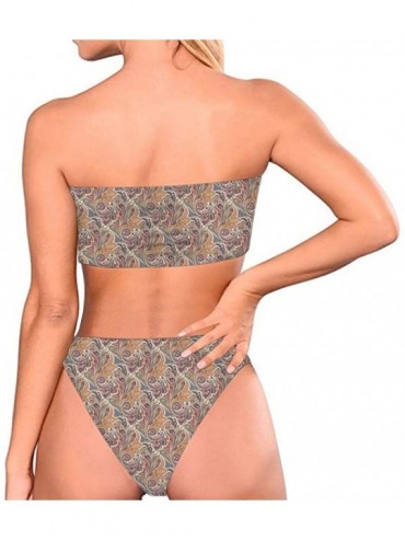 Sets Hawaii Women's 2 Pieces High Cut Bandeau Bikini Strapless High Waist Swimsuits - Boho 4 - C5195AEU7CN $19.58