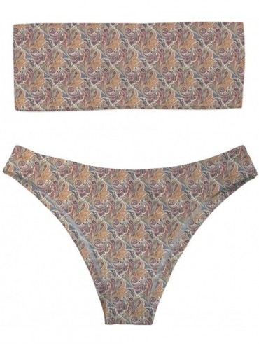 Sets Hawaii Women's 2 Pieces High Cut Bandeau Bikini Strapless High Waist Swimsuits - Boho 4 - C5195AEU7CN $19.58