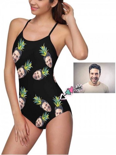 One-Pieces Custom One-Piece Swimsuits with Face Photo Pineapple Swimwear for Women (XS-5XL) - Black - CT18UKGOCGC $23.19