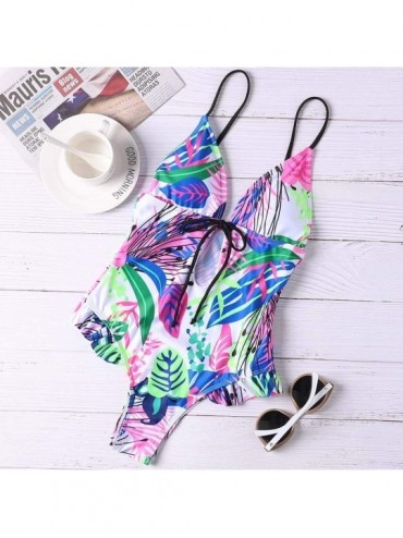 One-Pieces Womens One Piece Bikini Set Brazilian Gradient Color Hollow Out Lace Up Bandage Swimwear Beachwear - White - CY196...