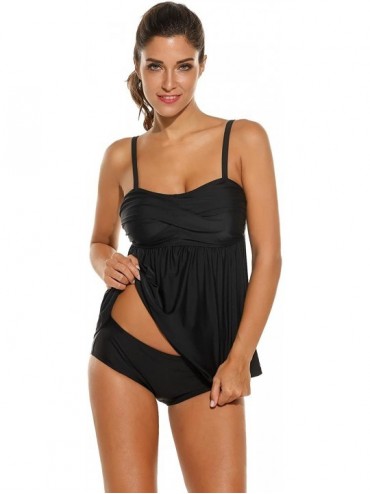 Sets Women Summer Swimwear Two Pieces Tankini Set Bikini Bottoms 6 Colors S-XXXL - Black - CT17WXX9YGW $40.74