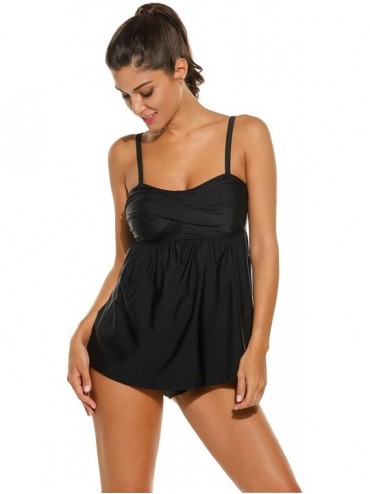 Sets Women Summer Swimwear Two Pieces Tankini Set Bikini Bottoms 6 Colors S-XXXL - Black - CT17WXX9YGW $21.16