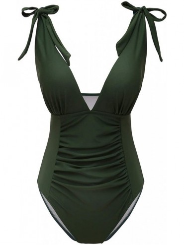 One-Pieces Women's Halter One-Piece Swimsuits High Waisted Monokini - Green - CT18SDZ7ACZ $49.54