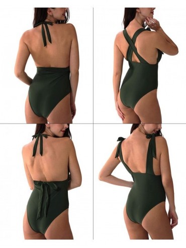 One-Pieces Women's Halter One-Piece Swimsuits High Waisted Monokini - Green - CT18SDZ7ACZ $24.77