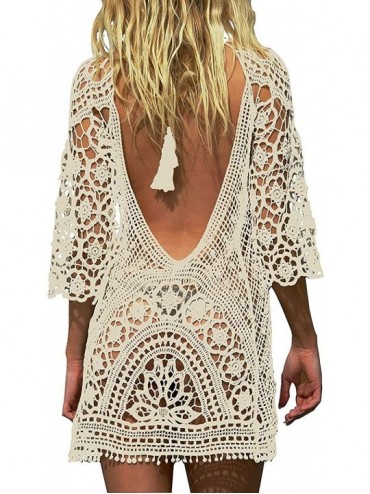 Cover-Ups Women's Fashion Swimwear Crochet Tunic Bikini Swimsuit Cover Up/Beach Dress - White - CU18NNISUI8 $37.76