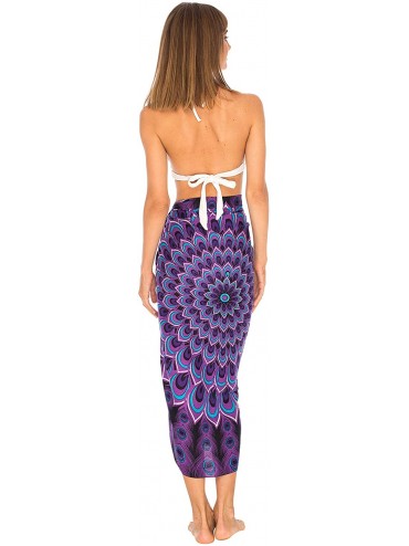 Cover-Ups Womens Sarong Beach Swimsuit Cover Ups Wrap Bikini Coverup Mandala Peacock & Clip - Purple/Turquoise - C618NGX0OS6 ...