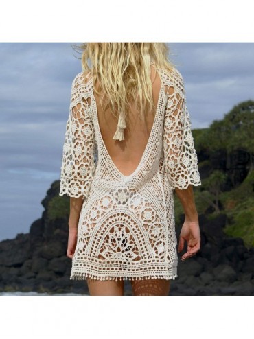 Cover-Ups Women's Fashion Swimwear Crochet Tunic Bikini Swimsuit Cover Up/Beach Dress - White - CU18NNISUI8 $19.65