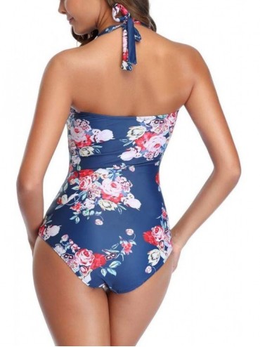 Racing Women's One Piece Swimsuit Plus Size Halter Ruched Monokini Bathing Suit Tummy Control Padded Push Up Swimsuit Bikini ...