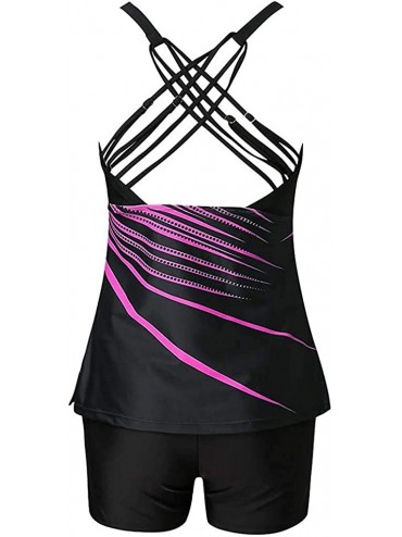 Sets Women Swimsuits with Boyshort Bottom Tummy Control Two Piece Bathing Suit Stripe Print Dress Swimwear - Pink - C5190H3ZA...