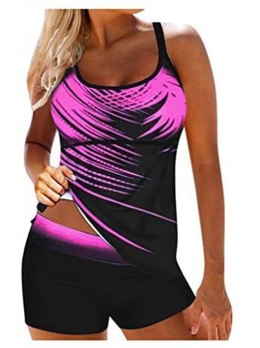 Sets Women Swimsuits with Boyshort Bottom Tummy Control Two Piece Bathing Suit Stripe Print Dress Swimwear - Pink - C5190H3ZA...