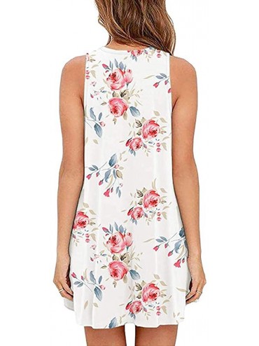 Cover-Ups Womens Summer Floral Print Sleeveless Sundress/Short Sleeve Pockets Casual Loose Swing T-Shirt Dress - White - CU18...