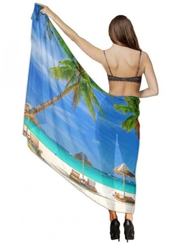Cover-Ups Women Chiffon Sarong Beach Bikini Cover Up Wedding Party Shawls Wraps - Tropical Tree Sea Beach - CT190HIL5KD $28.66