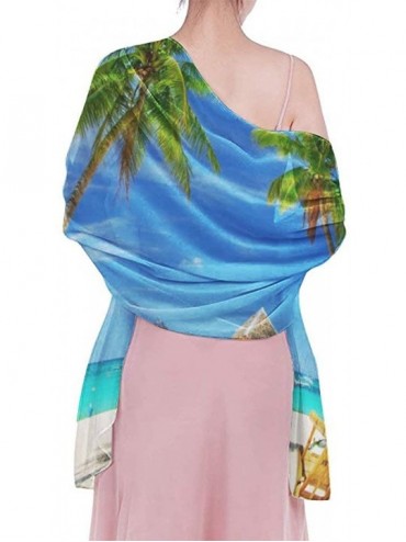 Cover-Ups Women Chiffon Sarong Beach Bikini Cover Up Wedding Party Shawls Wraps - Tropical Tree Sea Beach - CT190HIL5KD $28.66
