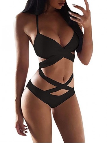One-Pieces Women's Swimsuits One Piece Tummy Control Front Cross Backless Swimsuit Funny Bathing Suit Monokini Swimwear A bla...