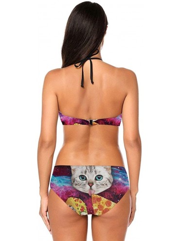 Sets Women's Girls Bikini Set Padded Beachwear Swimsuit with Tie Side Bottom - Galaxy Space Kitten Cat Eat Taco Pizza - CT196...