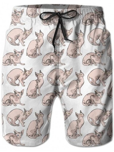 Board Shorts Men Fashion Swim Trunks Quick Dry Bathing Suits Board Shorts with Pocket - Hairless Naked Cats Sphynx Cats Patte...