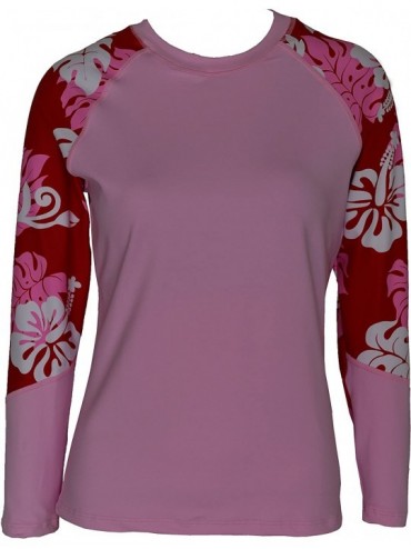 Rash Guards Women Shorewalk Plus Size UPF 50+ Swim Long Sleeve Top Rash Guard - Pink With Red White - C918UQW505W $52.04