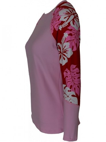 Rash Guards Women Shorewalk Plus Size UPF 50+ Swim Long Sleeve Top Rash Guard - Pink With Red White - C918UQW505W $29.14