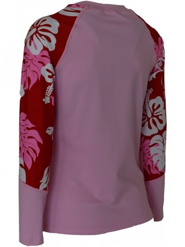 Rash Guards Women Shorewalk Plus Size UPF 50+ Swim Long Sleeve Top Rash Guard - Pink With Red White - C918UQW505W $29.14
