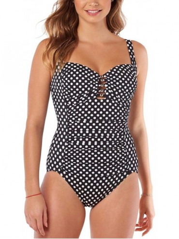 One-Pieces Shirred Tummy-Control One-Piece Swimsuit 10 Black/White - CA18QLM2AUY $41.14