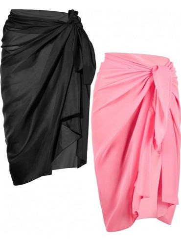 Cover-Ups 2 Pieces Women Beach Wrap Sarong Cover Up Chiffon Swimsuit Wrap Skirts - Black and Pink - C0190N6M7QO $30.56