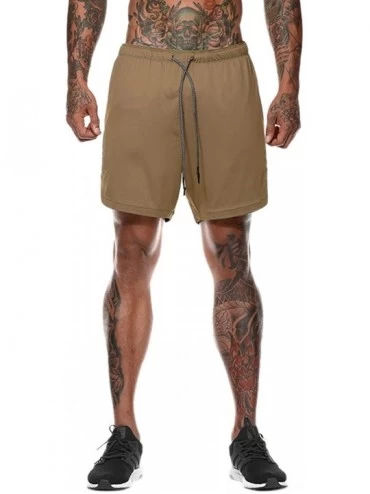 Racing Men Workout Gym Running Shorts Training with Inner Compression Quick Dry - Khaki-b - CF199ON8EOG $23.58
