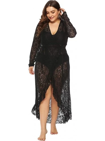 Cover-Ups Women Swimwear Cover-Up Plus Size V-Neck Hollow Out Swimsuit Bathing Suit Beach Dress - Style a - C718T7NG0AU $39.88