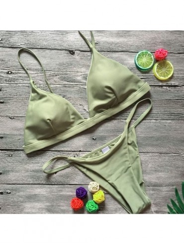 Sets Swimsuit xs for Petite Women Push-Up Padded Bra Beach Wear Ladies Bikini Set Sexy Tops Swimwear Separates - Green - CX18...