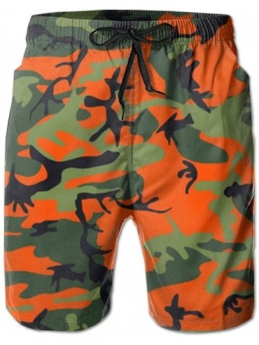 Trunks Mens 100% Polyester Green and Orange Camo Beachwear- Fashion Bathing Suits with Pockets - CC18WY9U5WU $48.30