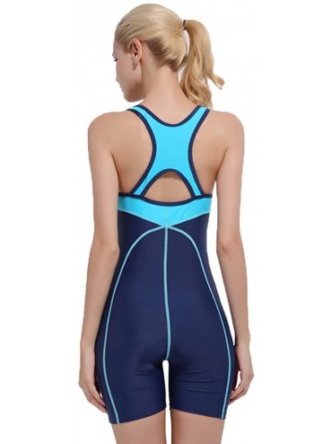 Rash Guards Women One Piece Swimsuits Athletic Racing Training Sports Bathing Suit Color Block Swimwear （S-XXXL - Dark Blue 1...