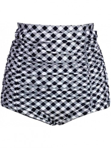 Tankinis Women's Retro High Waisted Bikini Swimsuit Bottoms Ruched Vintage Swim Short Tankinis - Black Plaid - CS18KMGGGYO $3...