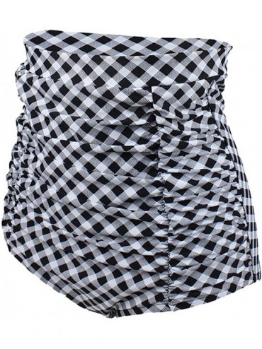 Tankinis Women's Retro High Waisted Bikini Swimsuit Bottoms Ruched Vintage Swim Short Tankinis - Black Plaid - CS18KMGGGYO $1...