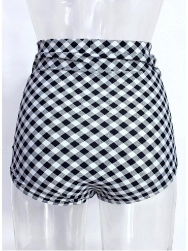 Tankinis Women's Retro High Waisted Bikini Swimsuit Bottoms Ruched Vintage Swim Short Tankinis - Black Plaid - CS18KMGGGYO $1...