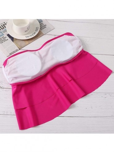 Board Shorts Swimsuit for Women Two Pieces Top Ruffled Backless Racerback with High Waisted Bottom Tankini Set - O-hot Pink -...