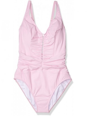 One-Pieces Women's Center Detail V-Neck One Piece Swimsuit - Tutti Frutti Pale Pink - CB18NARYRNL $78.30