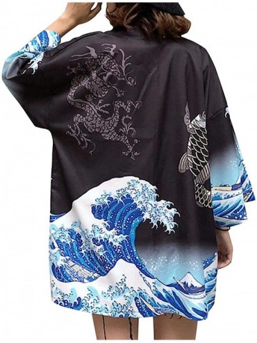 Cover-Ups Women's Summer Loose fit Beach Japanese Kimono Cover up OneSize US S-XL - Style 10 - CL18TSWK203 $35.77