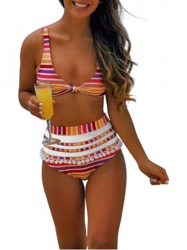 Sets Women Pom Pom High Waist Bikini Sets - Multi Color - CN1934E0DEI $36.21