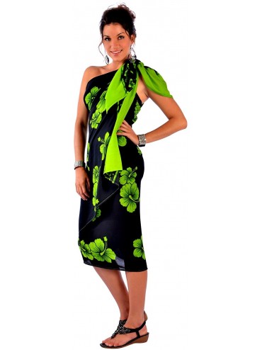 Cover-Ups 1 World Sarongs Womens Plus Size Fringeless Floral/Flower Sarong - Lime Green / Black - C711KCMCG6T $28.78