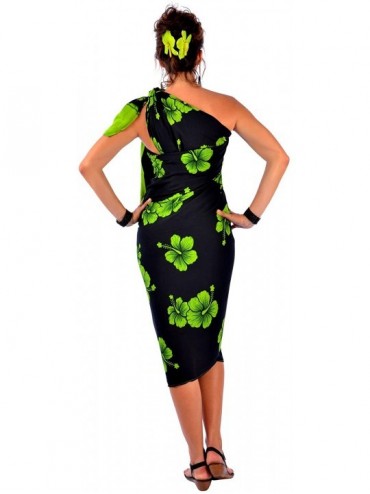 Cover-Ups 1 World Sarongs Womens Plus Size Fringeless Floral/Flower Sarong - Lime Green / Black - C711KCMCG6T $28.78